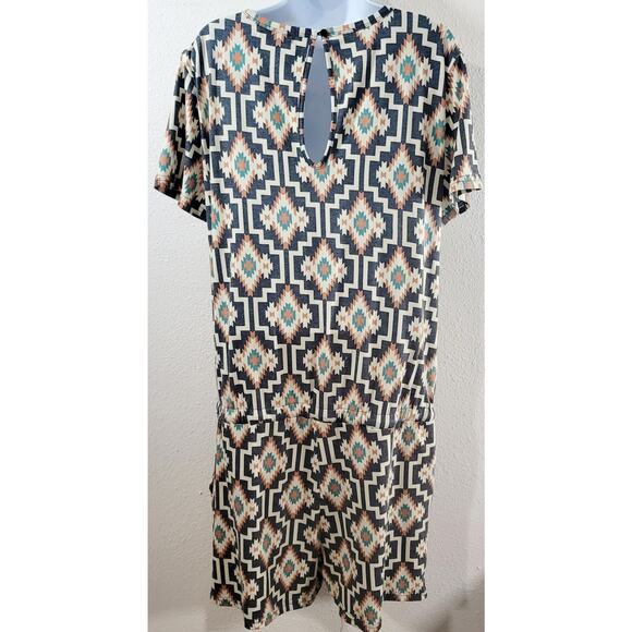 Crazy Train Beige Green Black Aztec Print Romper XL Lightweight Soft Stretch - Picture 3 of 7